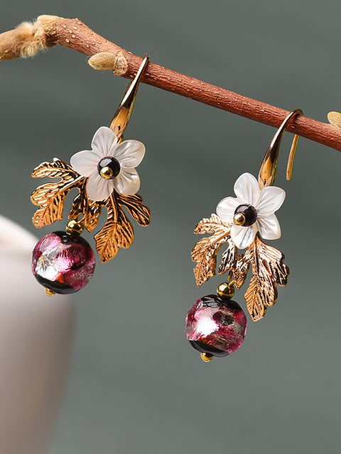 Boucles d'oreilles rétro en coquillage et perles pour femme