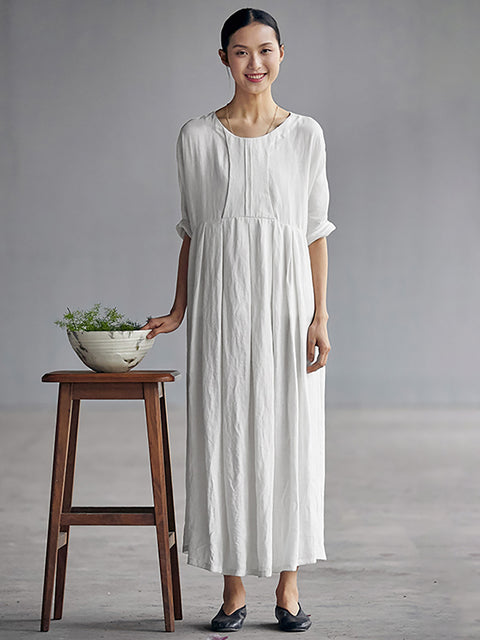 Robe ample plissée en lin de style chinois grande taille élégante