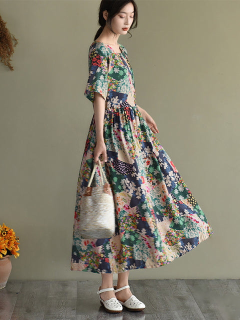 Robe d'été ample à manches courtes et imprimé floral grande taille