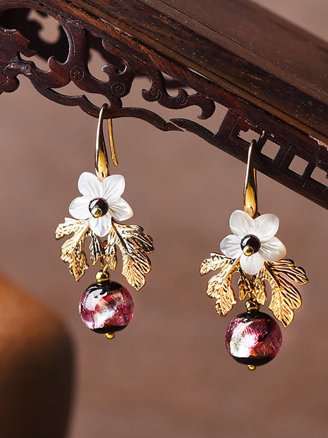 Boucles d'oreilles rétro en coquillage et perles pour femme