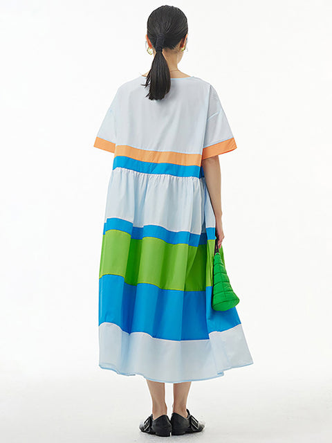 Stripe Summer Loose Casual Pleated Dress