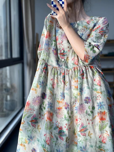 Robe ample décontractée d'été plissée à fleurs de grande taille