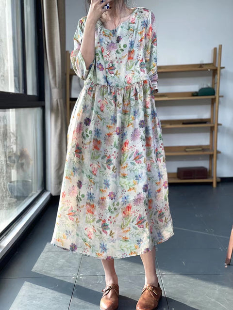 Robe ample décontractée d'été plissée à fleurs de grande taille