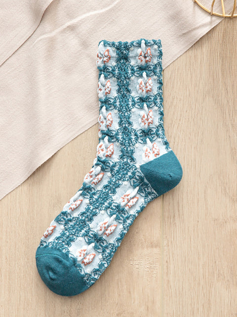 5 paires de chaussettes décontractées à fleurs en pur coton pour femmes