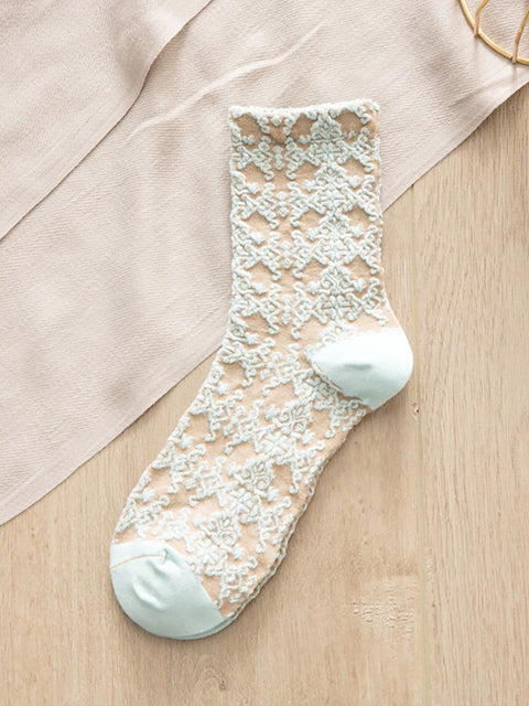 5 paires de chaussettes décontractées à fleurs en pur coton pour femmes