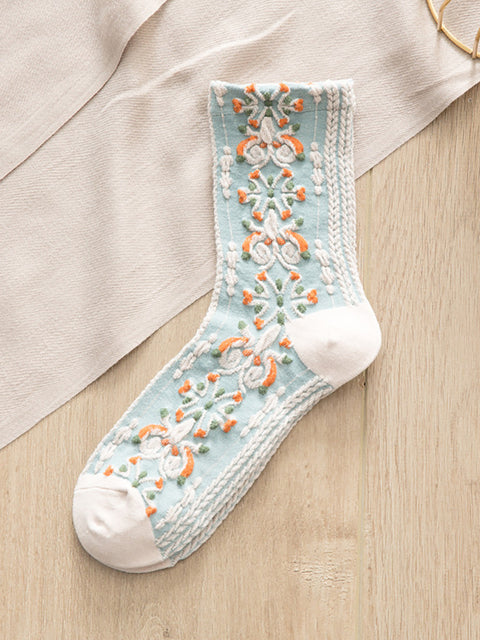 5 paires de chaussettes décontractées à fleurs en pur coton pour femmes