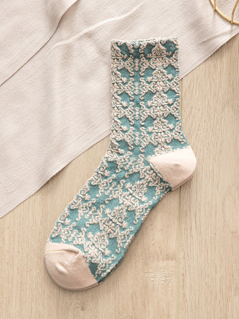 5 paires de chaussettes décontractées à fleurs en pur coton pour femmes