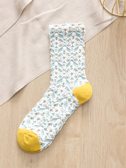 5 paires de chaussettes décontractées à fleurs en pur coton pour femmes