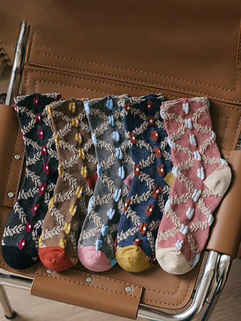 Chaussettes d'équipage décontractées à fleurs de style Lolita pour femmes, 5 paires