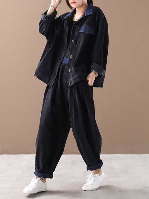 Plus-Size Women Autumn Vintage Coat + Harem Pants Sets