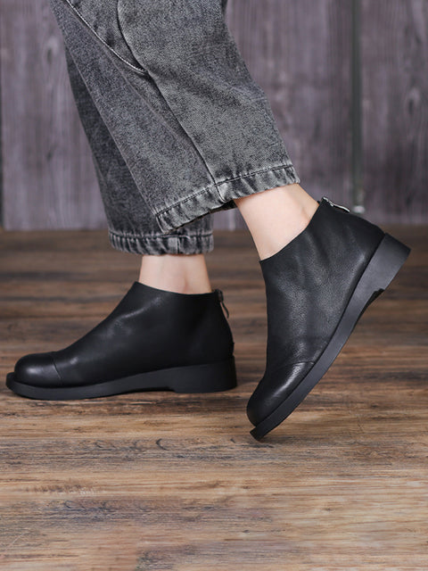 BUYKUD bottes courtes Vintage en cuir véritable faites à la main pour femmes