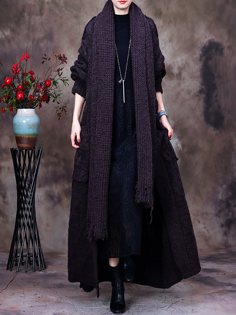 Women Vintage Long Baggy Thick Sweater Coat