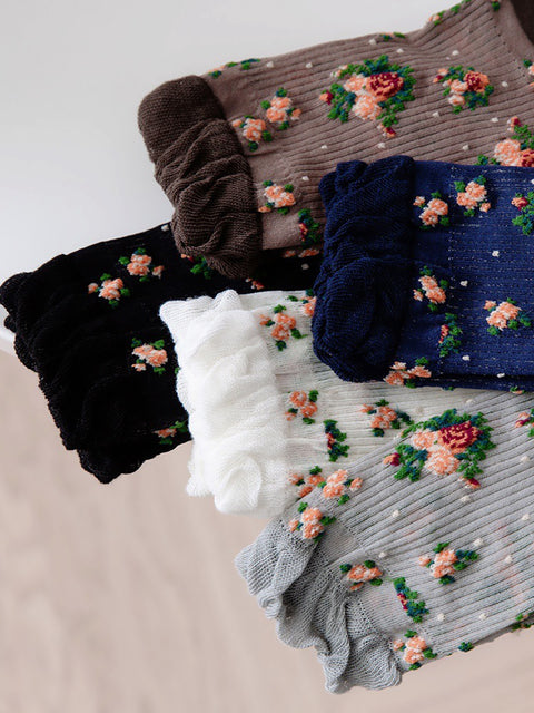 5 paires de chaussettes fines à fleurs vintage pour femmes