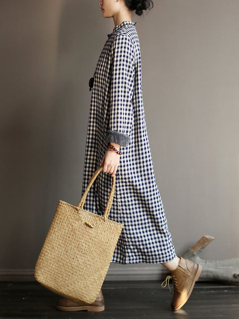 Robe d'hiver à carreaux épais pour femmes, Style chinois, grenouille