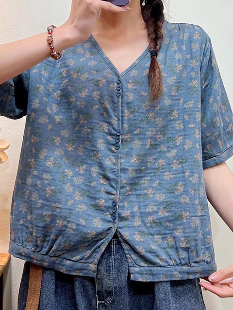 Chemise ample à boutons décontractés à fleurs d'été pour femmes de grande taille