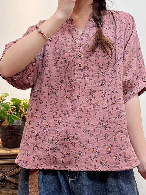 Chemise ample à boutons floraux pour femmes, grande taille, été