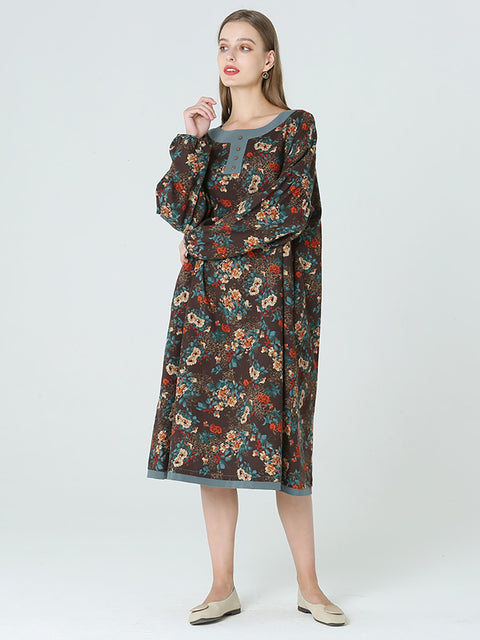 Robe longue ample à manches longues florale de grande taille printemps automne