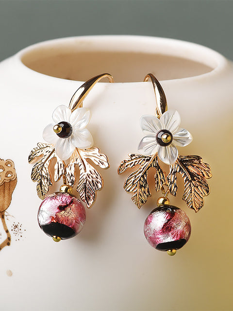 Boucles d'oreilles rétro en coquillage et perles pour femme