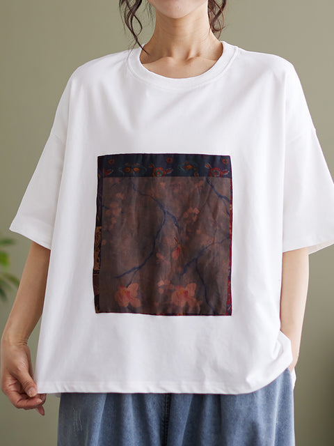 Patchwork Casual Summer Women Loose T Shirt