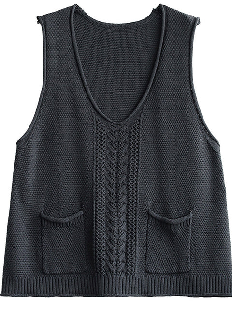 Grande taille - Gilet pull creux tricoté avec poche pour femme