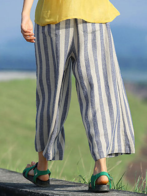 Plus-Size Casual Striped Women Loose Pants