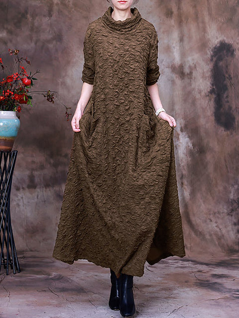 Robe longue plissée à manches longues pour femmes, grande taille