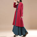 Chic Frog Stand Collar Long Sleeves Literature Red Autumn Women Dress - Buykud