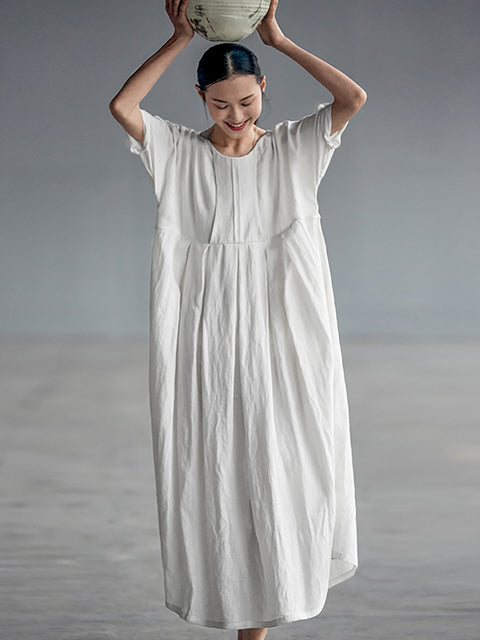 Robe ample plissée en lin de style chinois grande taille élégante