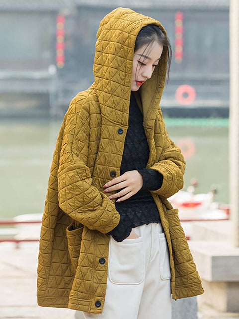 Manteau à capuche décontracté avec poche boutonnée pour femme, grande taille, hiver