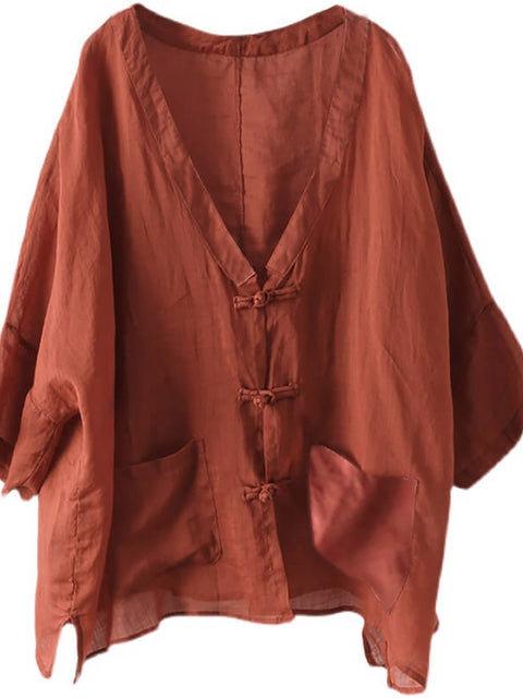 Grandes Tailles - Haut Cardigans Crème Solaire Vintage Ramie Pocket