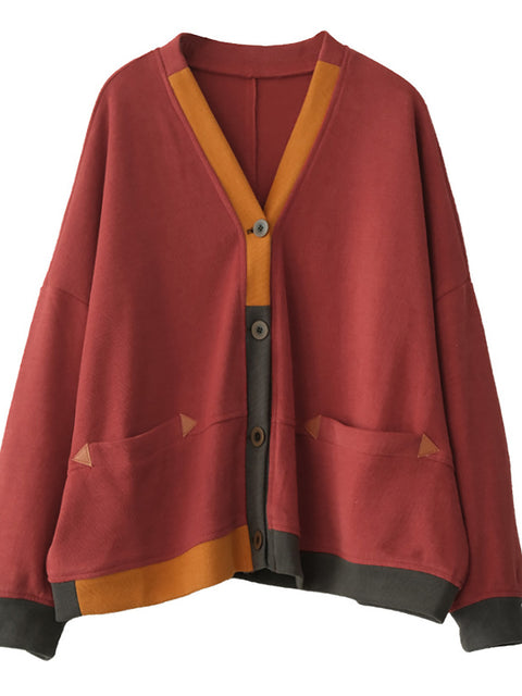 Manteau à Manches Longues et Poche Contrastée de Grande Taille