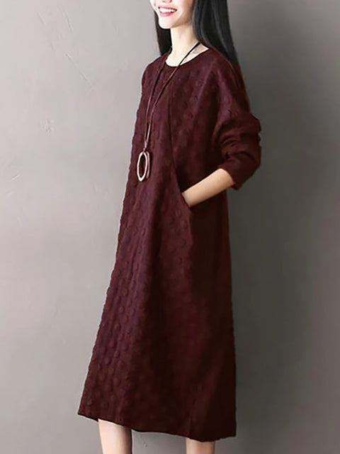 Robe à Manches Longues en Coton Stretch à Pois de Grande Taille