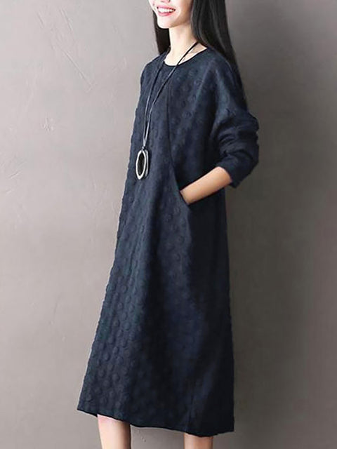 Robe à Manches Longues en Coton Stretch à Pois de Grande Taille