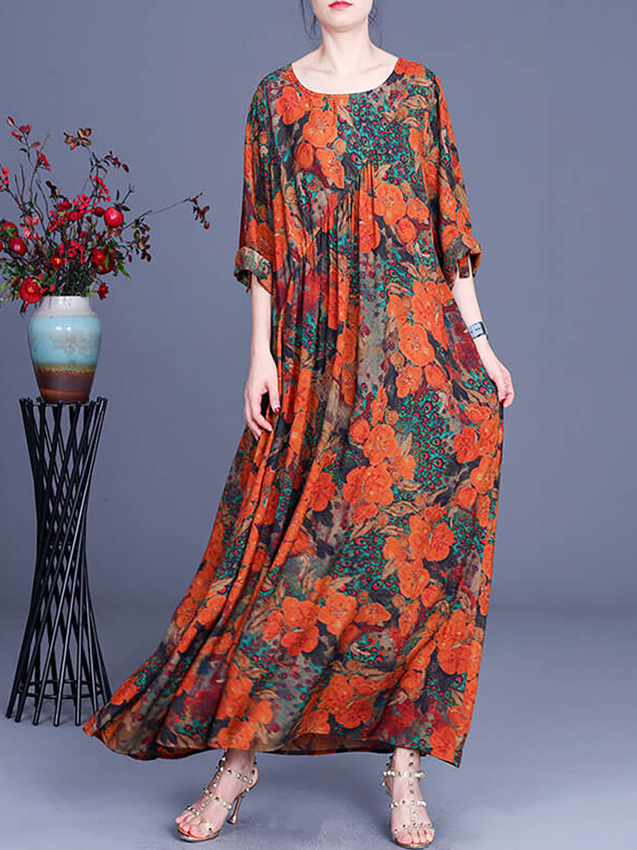 Robe Maxi Vintage décontractée à fleurs irrégulières pour femmes de grande taille