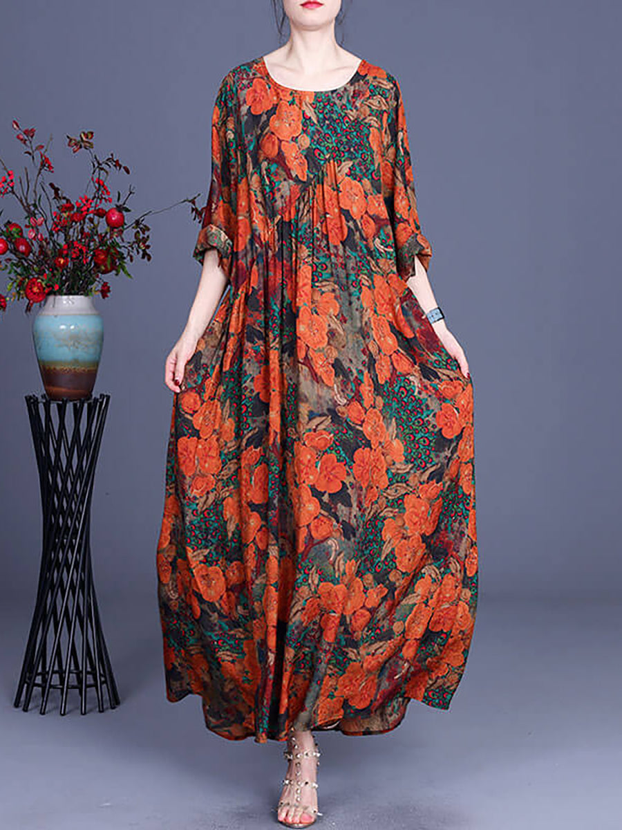 Robe Maxi Vintage décontractée à fleurs irrégulières pour femmes de grande taille