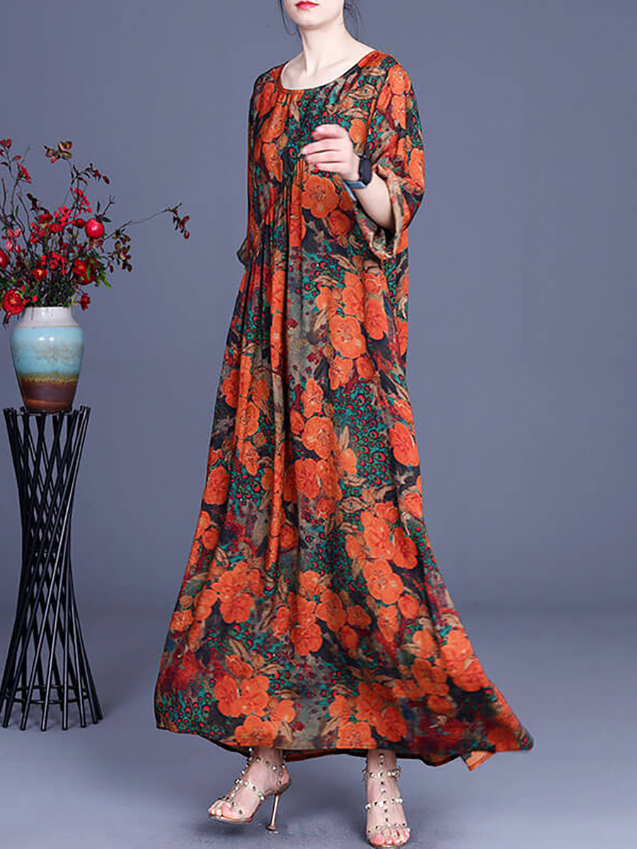 Robe Maxi Vintage décontractée à fleurs irrégulières pour femmes de grande taille