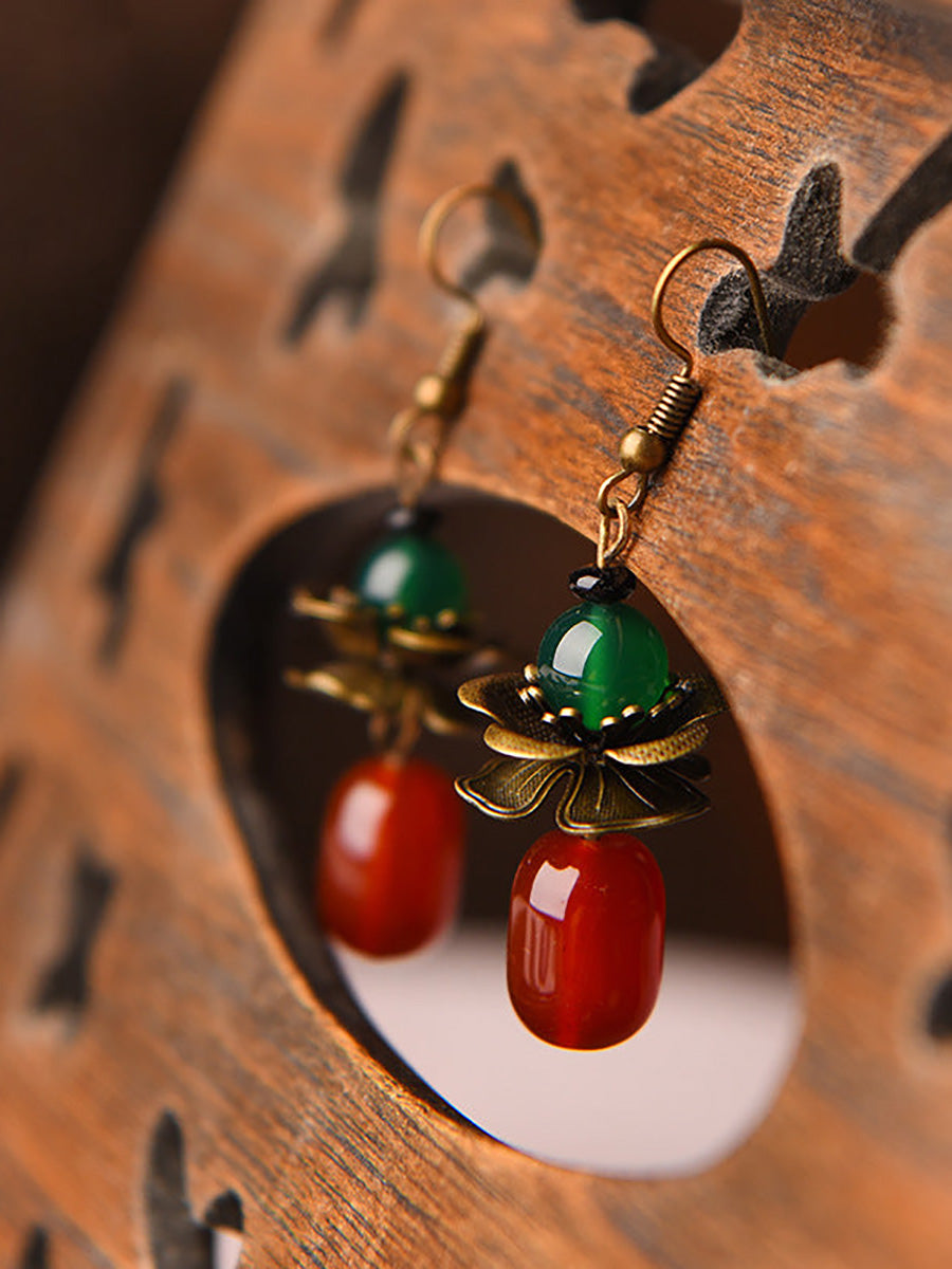 (2 paires) Boucles d'oreilles rétro en alliage avec fleur en agate rouge