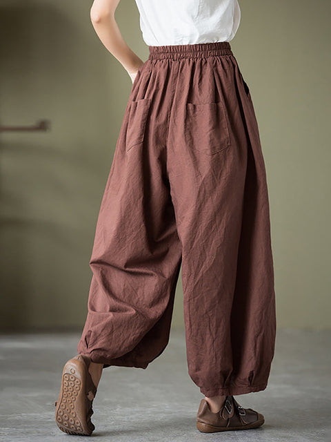 Plus Size  Women Cotton Linen Pocket Casual Lantern Pants