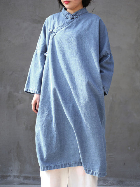 Robe ample en Denim grenouille Vintage pour femmes, printemps