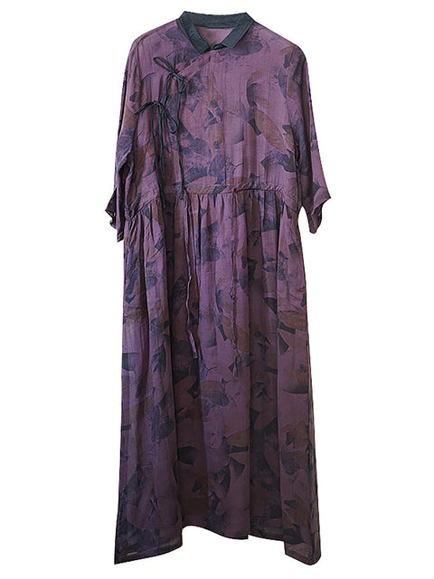 Robe ample imprimée avec cordon de serrage de style chinois pour femmes de grande taille