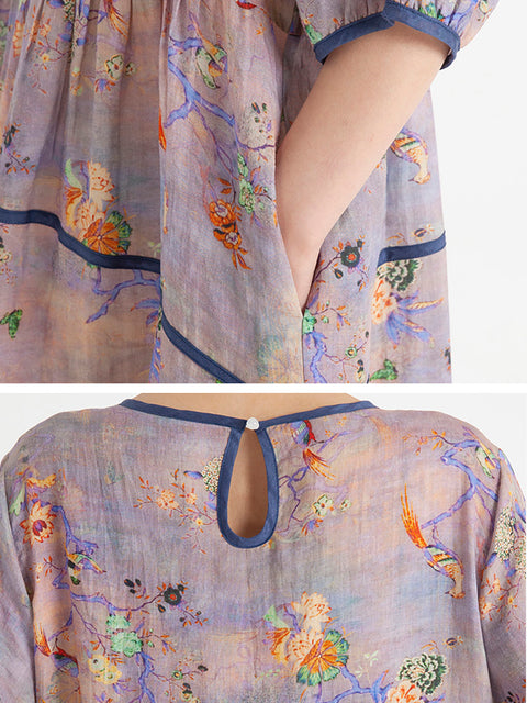 Robe Ample d'Été Florale à Manches Courtes de Grande Taille